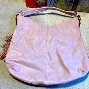 Pink faux leather expandable purse